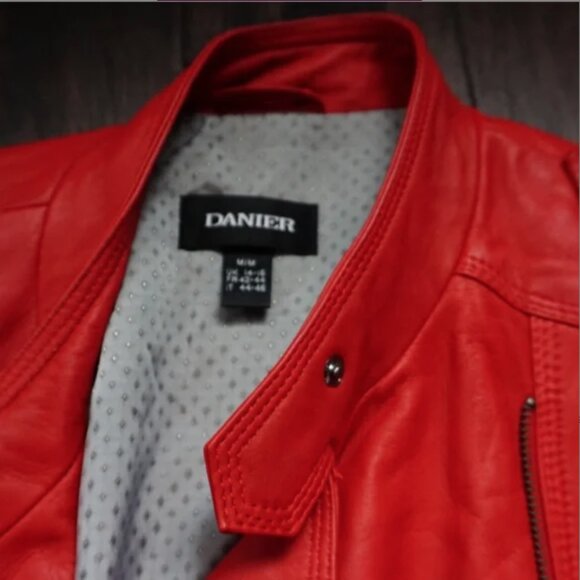 Genuine Leather Biker Jacket in Red - Picture 4 of 7